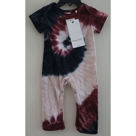 Sovereign Code O1611601AI Baby Boys Sz 3M Burgundy/Navy Tie Dye S/S Coverall - Picture 1 of 2
